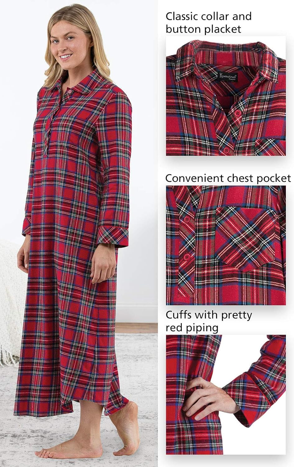 Women's Long Flannel Nightgown in Plaid