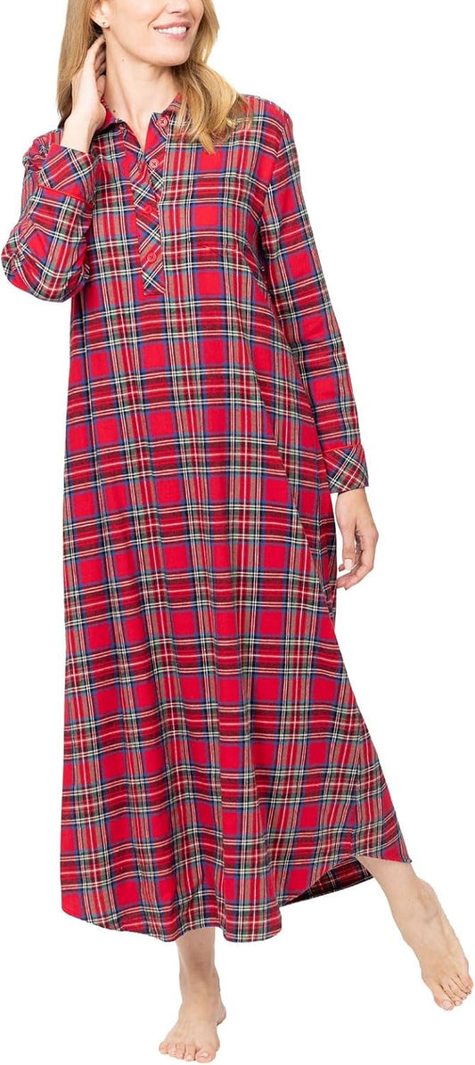 Women's Long Flannel Nightgown in Plaid