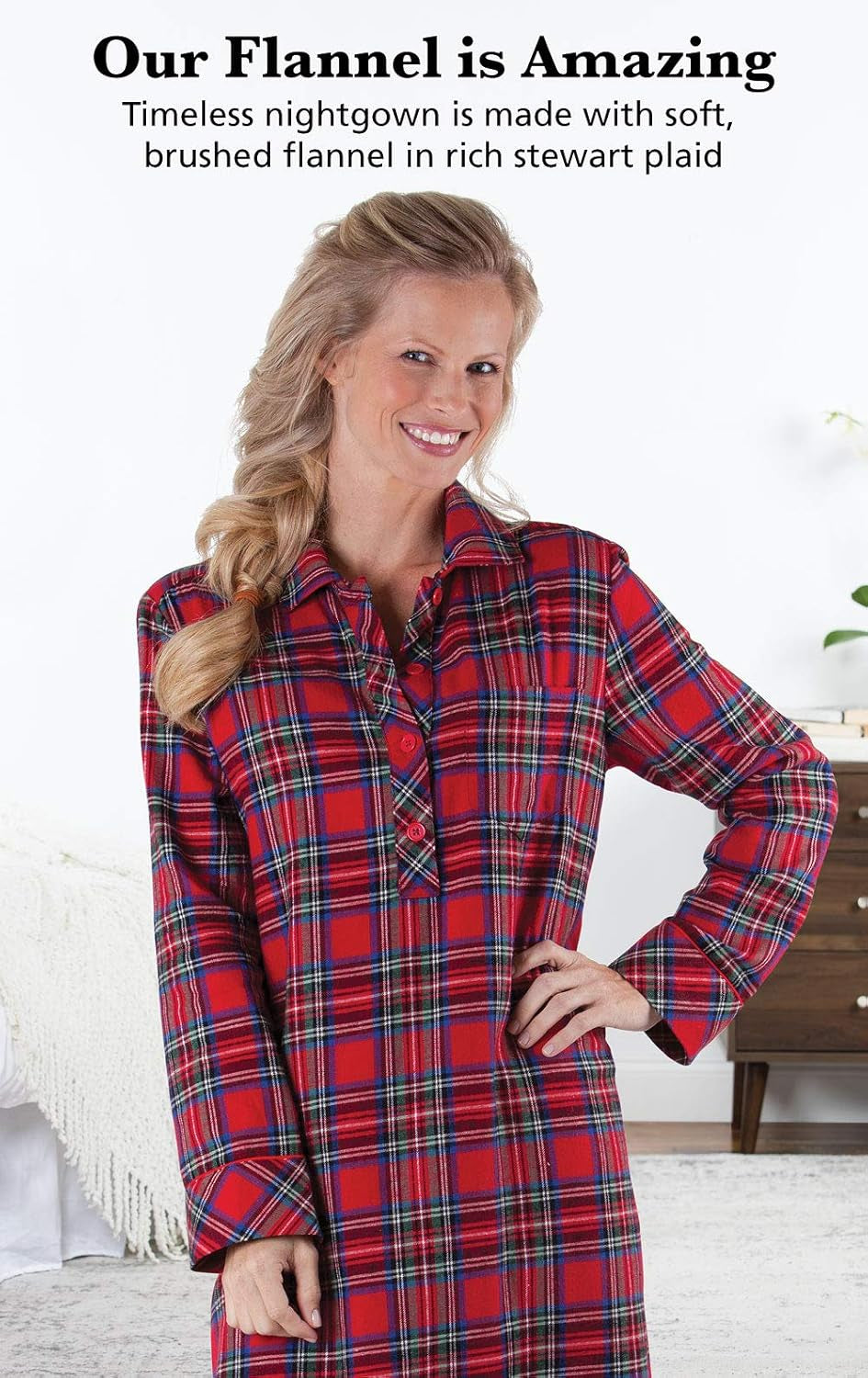 Women's Long Flannel Nightgown in Plaid